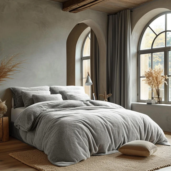  Popielata przytulna subtelna pościel frotte 160x200 cm jednokolorowa tkanina 
