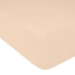 Prześcieradło frotte z gumką w kolorze różu perłowego, o wymiarach 90x200 cm, leżące na gładkiej powierzchni. Widoczna jest jego faktura oraz elastyczna gumka, dopasowująca się do materaca. Produkt na jednolitym tle, bez widocznych inscription.