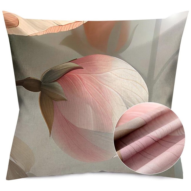  Poszewka satynowa 40x40 z pastelowym kwiatowym wzorem w odcieniach różu i szarości 