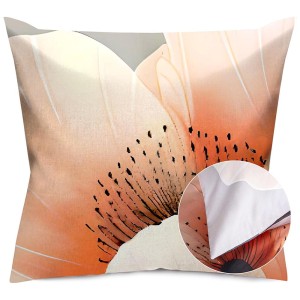 Poszewka satynowa 40x40 Satynlove Premium szara z pomarańczowymi kwiatami
