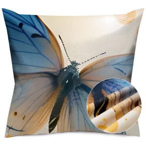 Poszewka satynowa 40x40 Satynlove Premium kremowa z niebieskim motylem