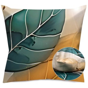 Poszewka satynowa 40x40 Satynlove Premium Liście złote i turkusowe