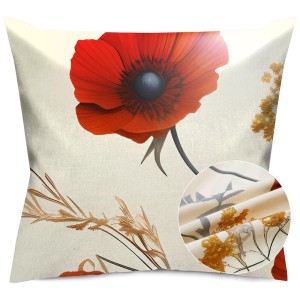 Poszewka satynowa 40x40 Satynlove Premium Polny czerwony kwiat, kremowa