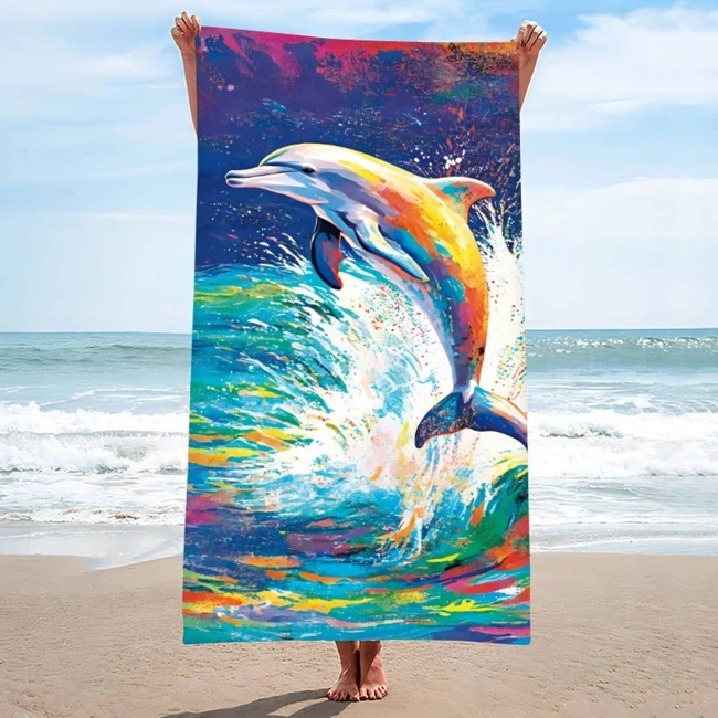 Ręcznik plażowy 100x180 Delfin szybkoschnący z mikrofibry duży