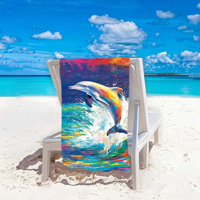 Ręcznik plażowy 100x180 Delfin szybkoschnący z mikrofibry duży