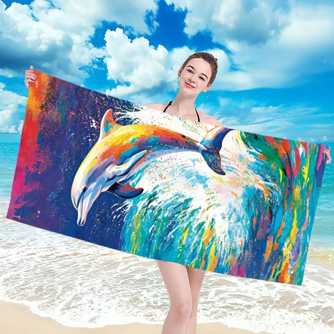 Ręcznik plażowy 100x180 Delfin szybkoschnący z mikrofibry duży