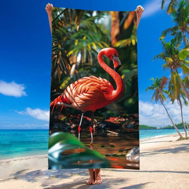  Bardzo duży, szybkoschnący, plażowy ręcznik z mikrofibry, w flaminga w tropikach w rozmiarze 100x180 cm 