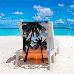 Ręcznik plażowy 100x180 Palmy o zachodzie słońca szybkoschnący z mikrofibry duży