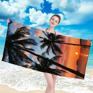 Ręcznik plażowy 100x180 Palmy o zachodzie słońca szybkoschnący z mikrofibry duży