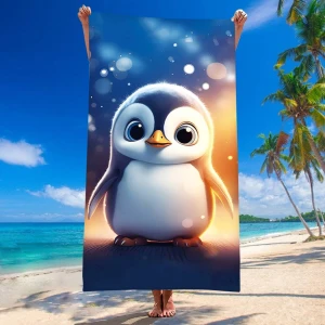 Ręcznik plażowy 100x180 Pingwinek szybkoschnący z mikrofibry duży