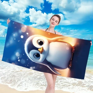 Ręcznik plażowy 100x180 Pingwinek szybkoschnący z mikrofibry duży