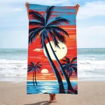 Ręcznik plażowy 100x180 Palmy szybkoschnący z mikrofibry duży pomarańczowy