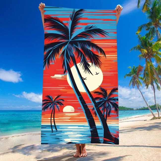  Bardzo duży, szybkoschnący, plażowy ręcznik z mikrofibry, w palmy w rozmiarze 100x180 cm 