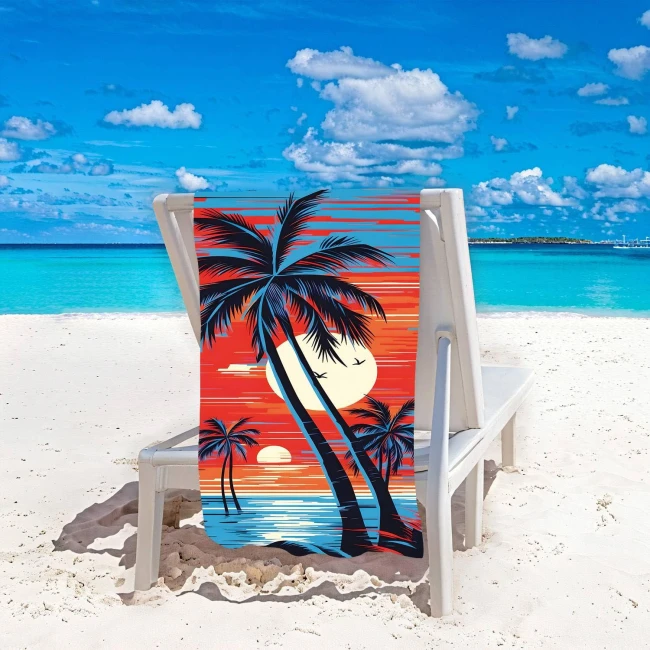 Ręcznik plażowy 100x180 Palmy szybkoschnący z mikrofibry duży pomarańczowy