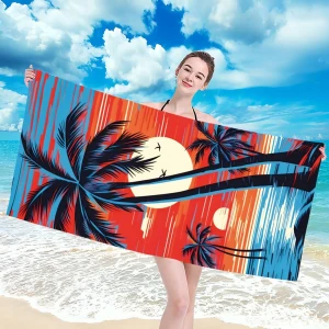 Ręcznik plażowy 100x180 Palmy szybkoschnący z mikrofibry duży pomarańczowy