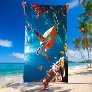 Ręcznik plażowy 100x180 Żółw w oceanie szybkoschnący z mikrofibry duży