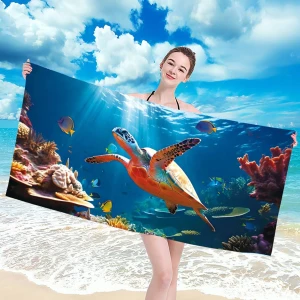 Ręcznik plażowy 100x180 Żółw w oceanie szybkoschnący z mikrofibry duży