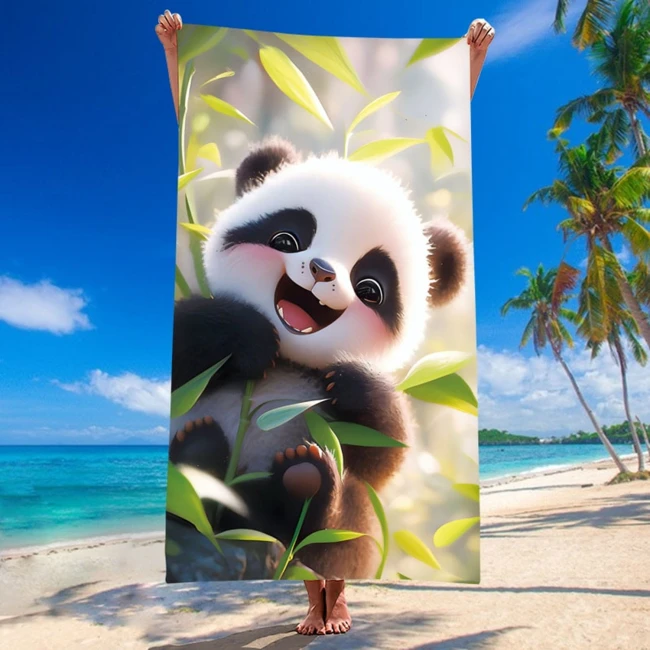  Bardzo duży, szybkoschnący, plażowy ręcznik z mikrofibry, w słodką małą pandę w rozmiarze 100x180 cm 