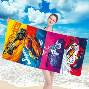 Ręcznik plażowy 100x180 Sportowe auta szybkoschnący z mikrofibry duży