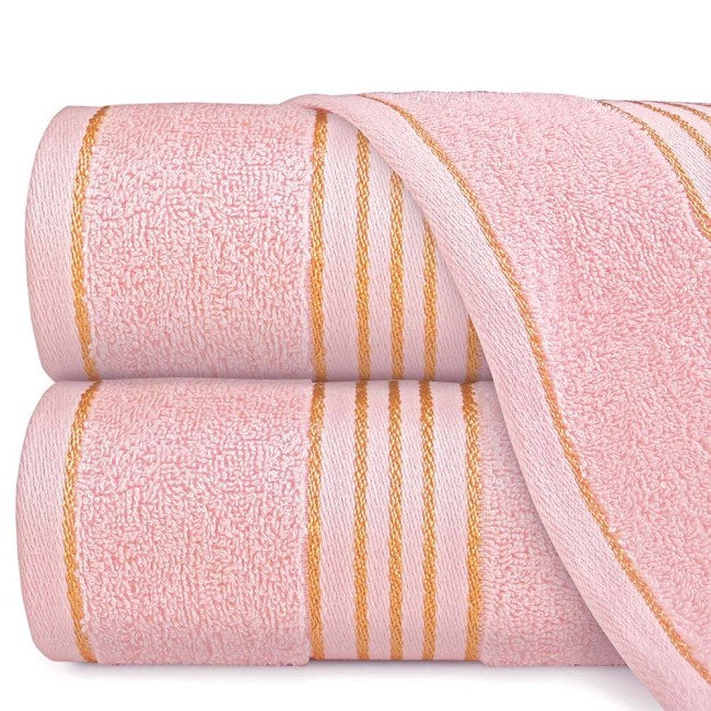  Mały ręcznik bawełniany Tiwano 30x50 cm w kolorze różowym kwarcowym z dekoracyjną bordiurą w złote paski – idealny do rąk i twarzy 