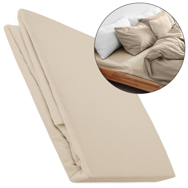  Przyjemne w dotyku delikatne wytrzymałe beżowe prześcieradło bawełniane z gumką 90x200 cm 