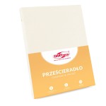 Prześcieradło bawełniane bez gumki w kolorze kremowym, o wymiarach 160x200 cm + dodatkowe 5 cm po bokach, leżące płasko na prostym tle. Widoczny napis PRZEŚCIERADEŁO oraz logo DARYmex, podkreślające jakość i ekologiczność produktu.