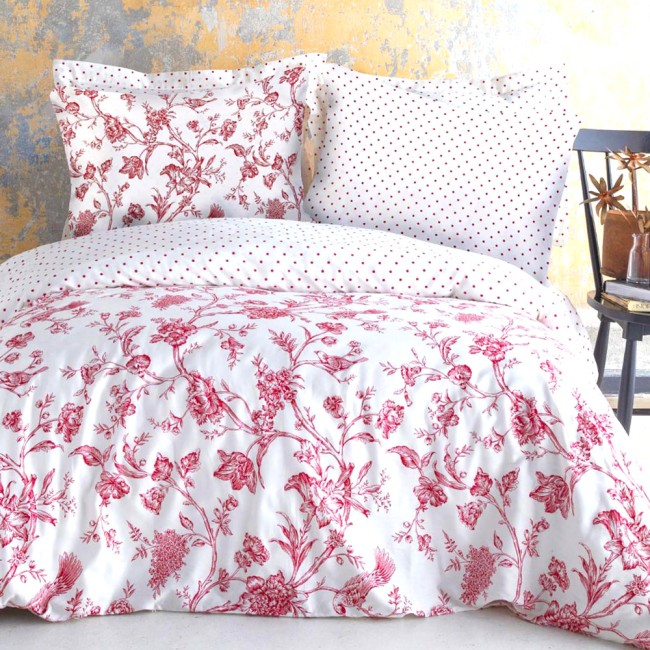  Delikatna biała pościel w różowy roślinny wzór w rozmiarze 220x200 cm 