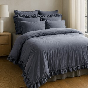 Pościel bawełniana z falbanką 220x200 Stonewashed Exclusive, Natural Grey, szara