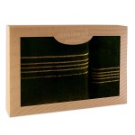 Komplet ręczników z bawełny w eco pudełku kolor czarny z bordiurą w złote paski 500 g/m2 TIWANO 2 kpl.