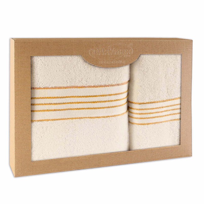  Elegancki, prezentowy komplet ręczników bawełnianych w kolorze ecru w eco opakowaniu 
