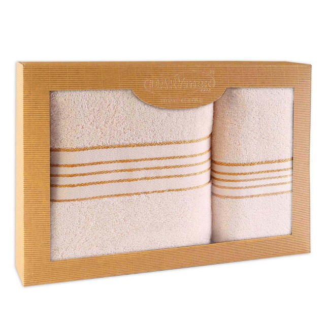  Elegancki, prezentowy komplet ręczników bawełnianych w kolorze kremowym w eco opakowaniu 