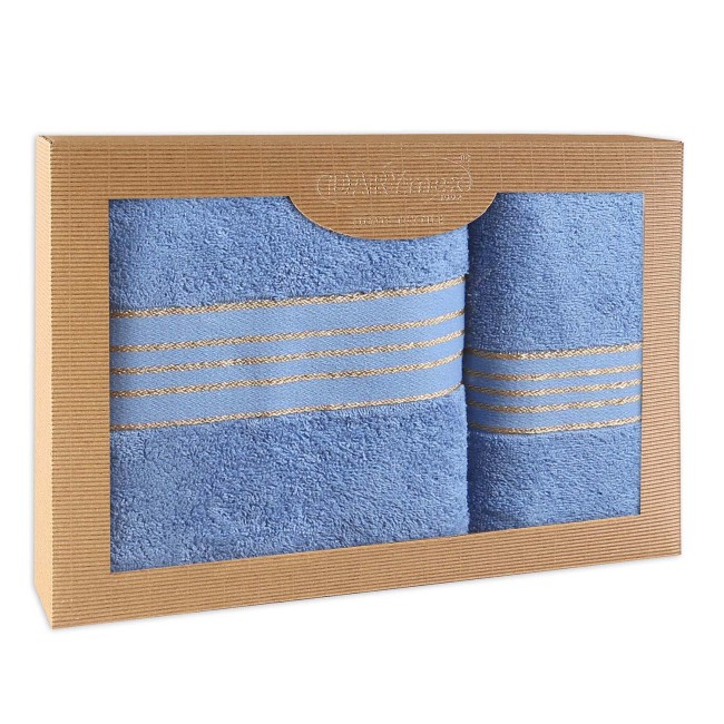  Elegancki, prezentowy komplet ręczników bawełnianych w kolorze niebieskim w eco opakowaniu 