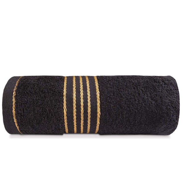 Komplet ręczników z bawełny w eco pudełku kolor czarny z bordiurą w złote paski 500 g/m2 TIWANO 2 kpl.
