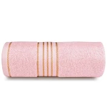 Komplet ręczników z bawełny w eco pudełku kolor jasno różowy z bordiurą w złote paski 500 g/m2 TIWANO 2 kpl.