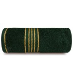 Komplet ręczników z bawełny w eco pudełku kolor butelkowa zieleń z bordiurą w złote paski 500 g/m2 TIWANO 2 kpl.