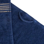 Komplet ręczników z bawełny w eco pudełku kolor ciemny niebieski z bordiurą w złote paski 500 g/m2 TIWANO 3 kpl.