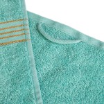 Komplet ręczników z bawełny w eco pudełku kolor jasny turkus z bordiurą w złote paski 500 g/m2 TIWANO 3 kpl.