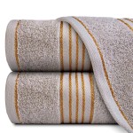 Komplet ręczników z bawełny w eco pudełku kolor szary z bordiurą w złote paski 500 g/m2 TIWANO 3 kpl.