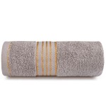 Komplet ręczników z bawełny w eco pudełku kolor szary z bordiurą w złote paski 500 g/m2 TIWANO 3 kpl.