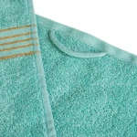 Komplet ręczników z bawełny w eco pudełku krem i jasny turkus z bordiurą w złote paski 500 g/m2 TIWANO 4 kpl.