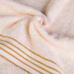 Komplet ręczników z bawełny w eco pudełku krem i jasny turkus z bordiurą w złote paski 500 g/m2 TIWANO 4 kpl.