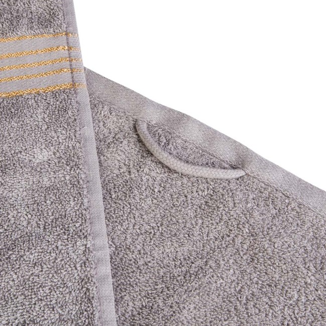 Komplet ręczników z bawełny w eco pudełku krem i szary z bordiurą w złote paski 500 g/m2 TIWANO 4 kpl.