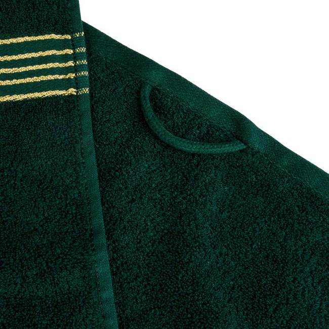 Komplet ręczników z bawełny w eco pudełku krem i butelkowa zieleń z bordiurą w złote paski 500 g/m2 TIWANO 4 kpl.