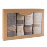 Komplet ręczników z bawełny w eco pudełku jasny szary i ciemny szary z bordiurą w złote paski 500 g/m2 TIWANO 6 kpl.