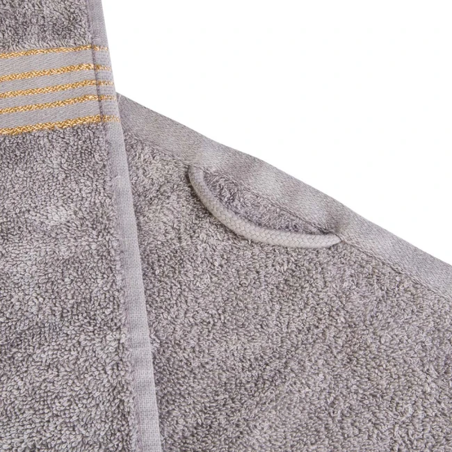 Komplet ręczników z bawełny w eco pudełku krem i szary z bordiurą w złote paski 500 g/m2 TIWANO 6 kpl.