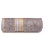 Komplet ręczników z bawełny w eco pudełku szary i ciemny szary z bordiurą w złote paski 500 g/m2 TIWANO 6 kpl.