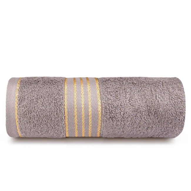 Komplet ręczników z bawełny w eco pudełku szary i ciemny szary z bordiurą w złote paski 500 g/m2 TIWANO 6 kpl.