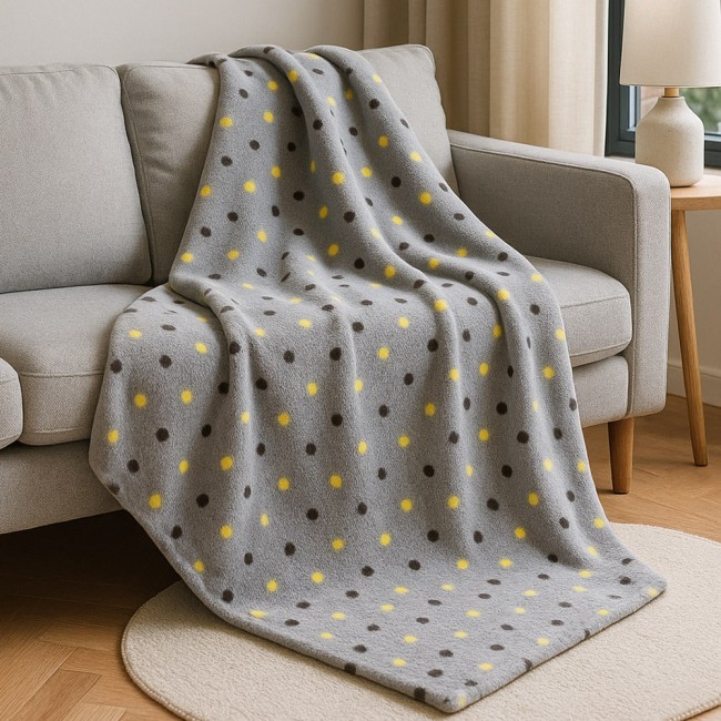  Miękki i puszysty koc z serii Neon Dots jasno szary - idealny na prezent, dekoracyjny, przytulny i elegancko zapakowany, 150x200 cm 