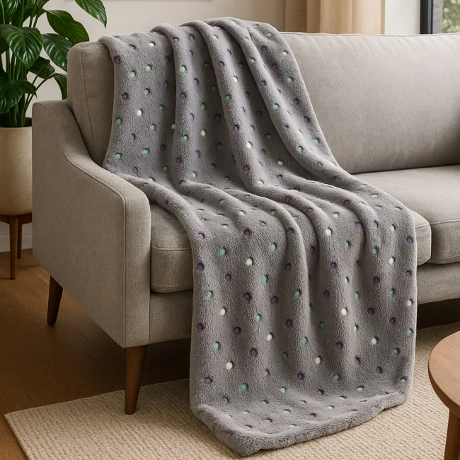  Miękki i puszysty koc z serii Neon Dots antracytowy - idealny na prezent, dekoracyjny, przytulny i elegancko zapakowany, 150x200 cm 