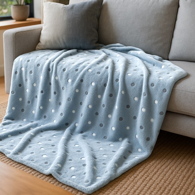  Miękki i puszysty koc z serii Neon Dots jasnoniebieski - idealny na prezent, dekoracyjny, przytulny i elegancko zapakowany, 200x220 cm 